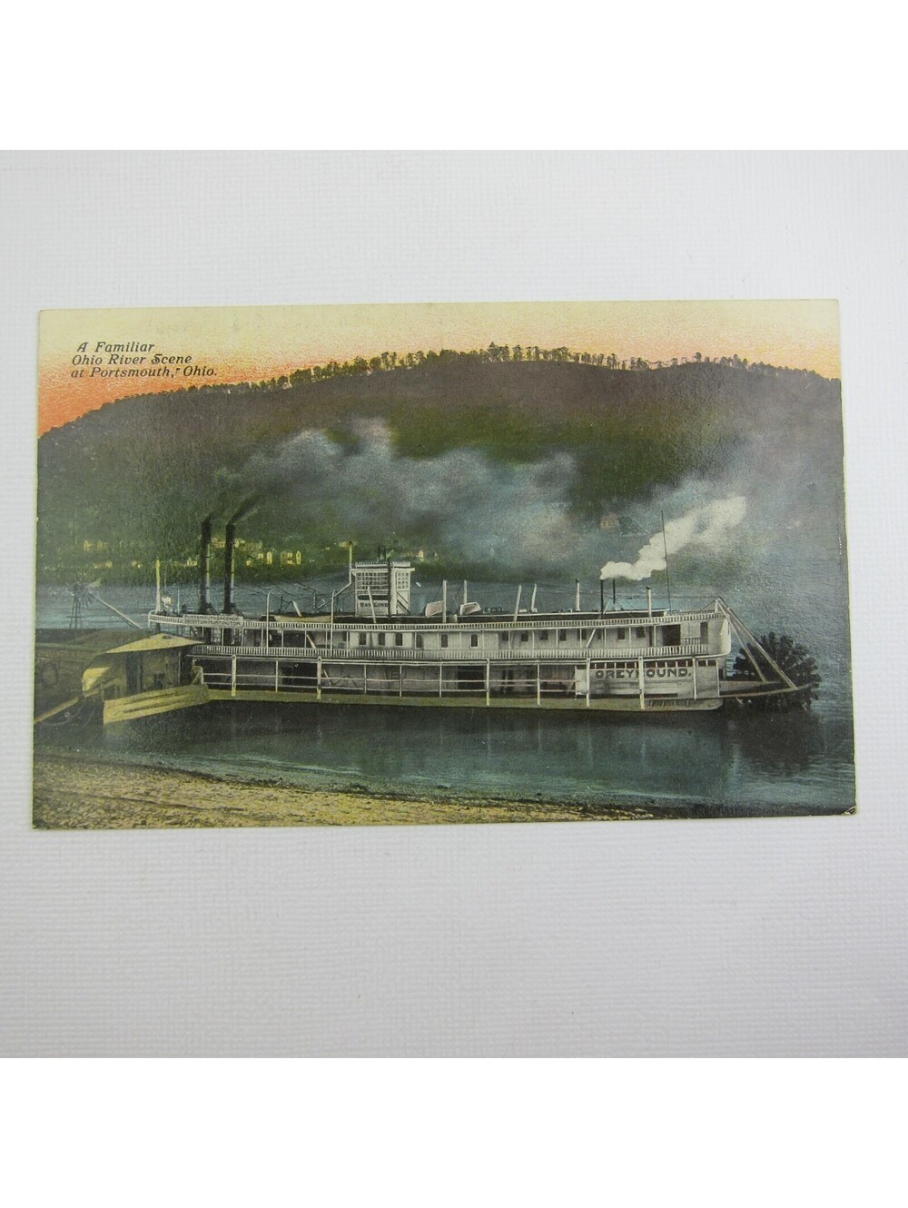 Postcard Steamer Ship Greyhound Portsmouth Ohio River Scene Antique Unposted